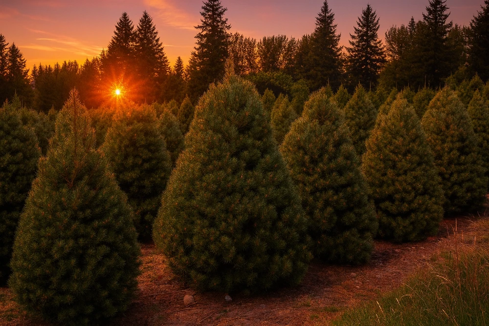 Scotch Pines at sunrise in the summer