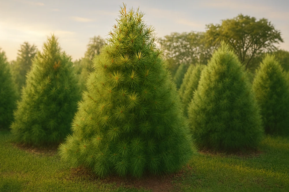 White Pine Christmas Trees in a u-pick field