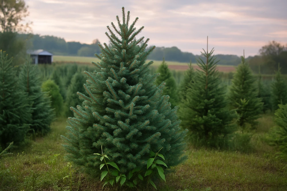 White Spruce Christmas Trees in a field