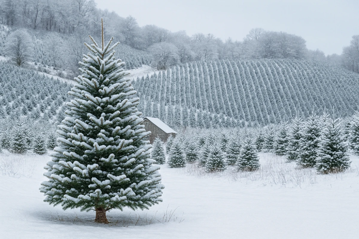 Fraser Fir on a christmas tree farm field